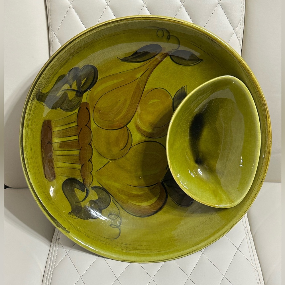 Mid-Century chip and dip platter vintage 1960s-1970s pottery dish - Picture 2 of 9